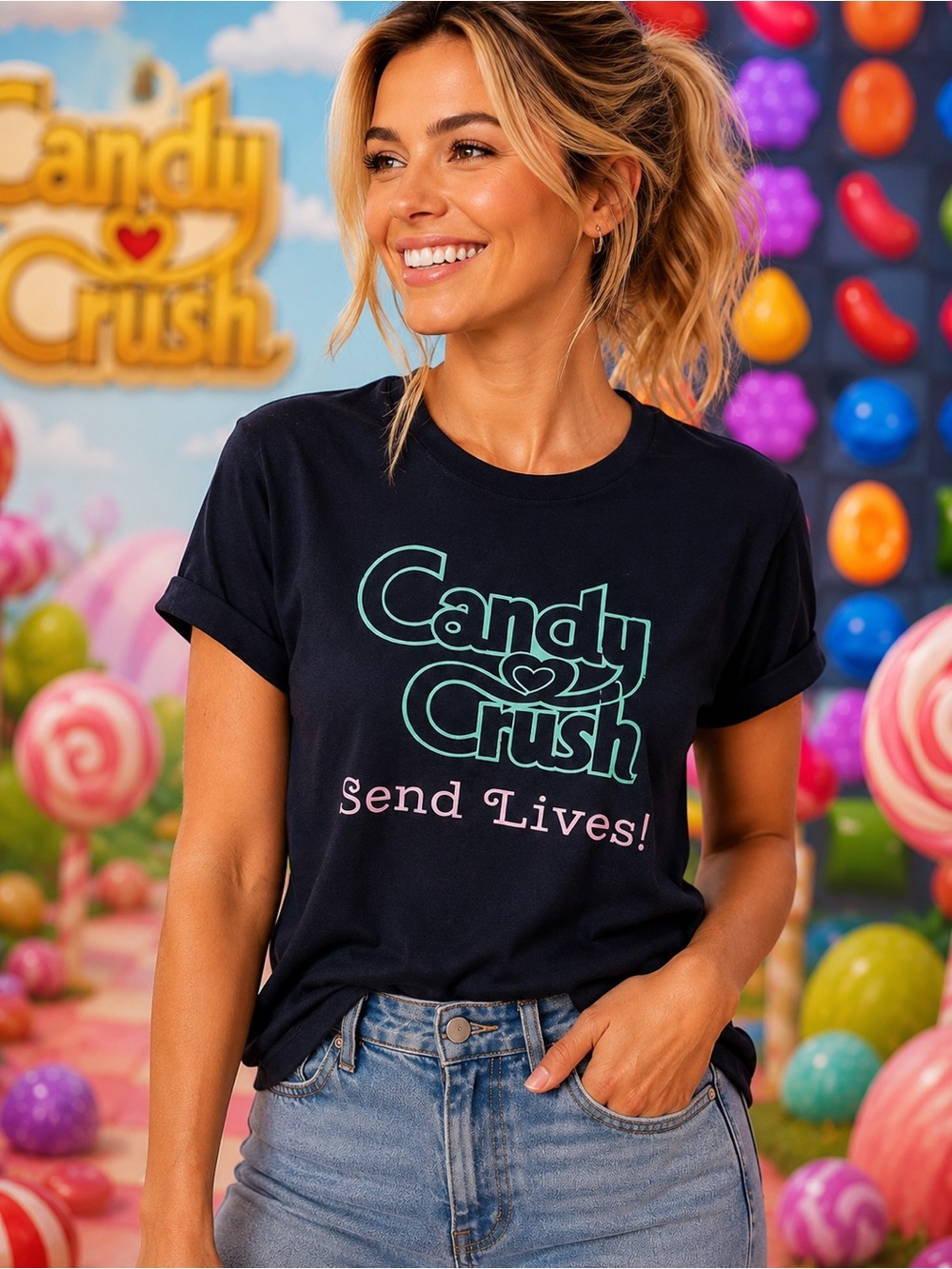 Candy Crush “Send Lives!” Graphic Tee Black XL Fruit of the Loom